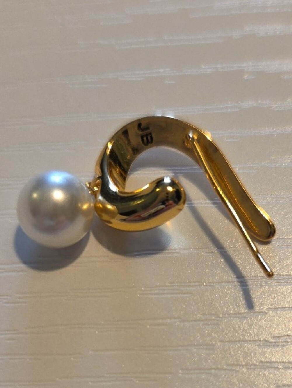 Jenny Bird Gold Climber Earrings with White Pearl Drops - Picture 2 of 3
